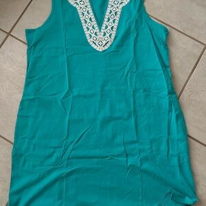 Lands' End Teal Swim Coverup with White Detailing